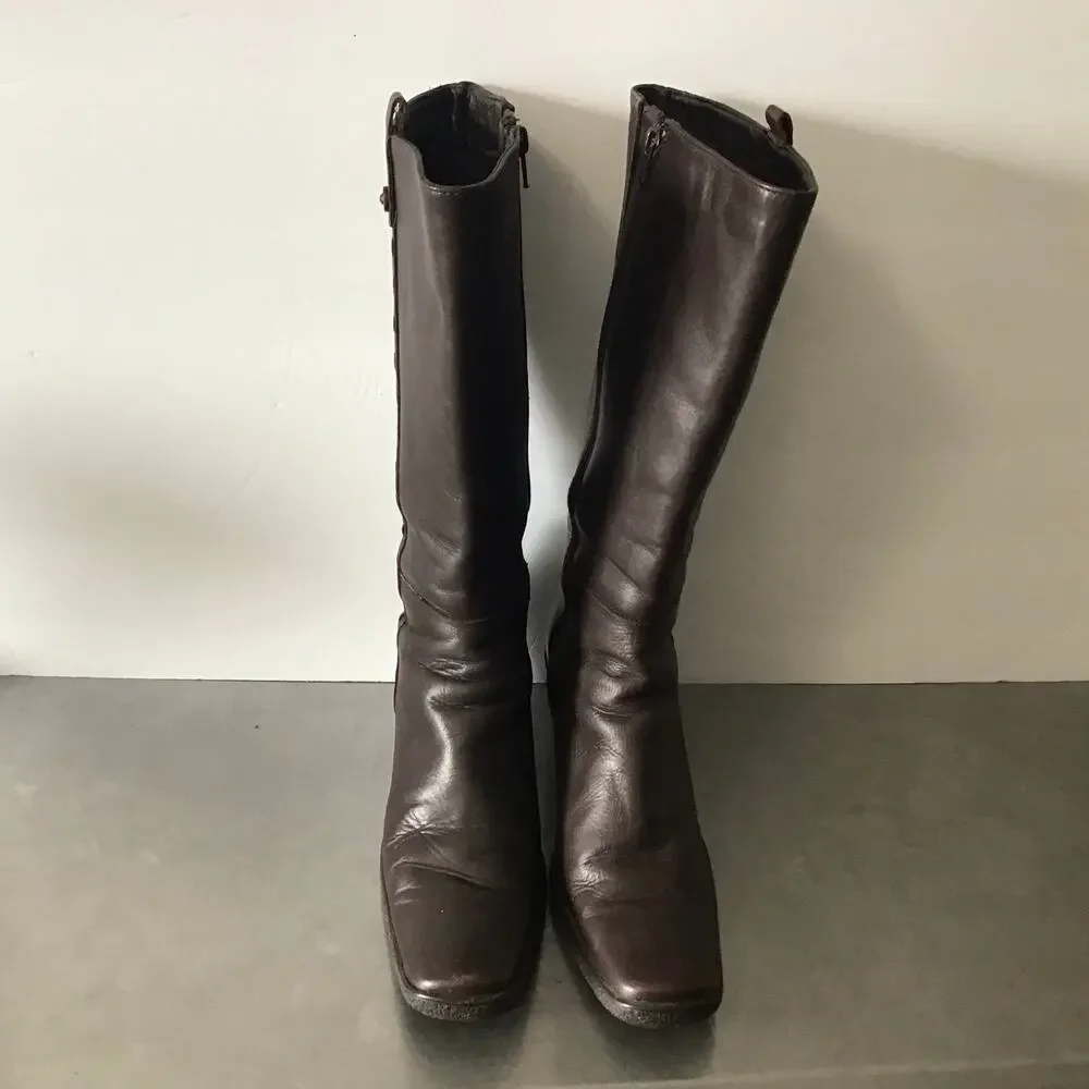 Aquatalia Brown Leather Boots Wedge Heel Boho Classic 8.5